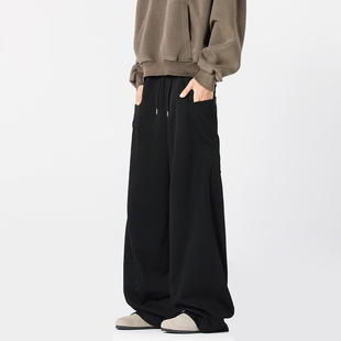 American-style Washed Old Wei Pants Men's and Women's Autumn Trendy Brand Stitching Wide-leg Pants Pure Cotton High Street Couple's All-match Casual Pants