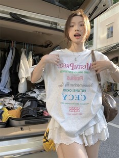 American Retro Round Neck Letter Printed T-Shirt Short-Sleeved Women's Summer Korean Style New Casual Loose Top Ins Trend