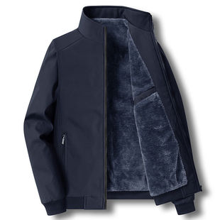 Dad's Men's Jacket Middle-aged and Elderly Loose Autumn and Winter fleece-lined Thickened plus size Middle-aged Collar Jacket Top