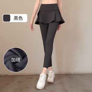Fake Two-piece Sports Pants Women's Autumn and Winter High Waist Anti-glare Fitness Pants Badminton Suit Running Yoga Pants fleece-lined