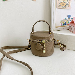 Children's Bag Autumn and Winter New Litchi Pattern Mini Bucket Bag European and American Boys and Girls Crossbody Accessories Bag Red Bag Women's Bag