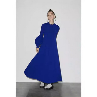 Cross-border Foreign Trade Japan and South Korea Autumn and Winter New Mid-length Round Neck Lantern Bubble Long Sleeve Knitted Skirt Sweater dress Women
