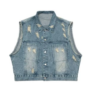 2024 Summer New Arrival Denim Vest Men's Thin Retro Wearing Coat Niche All-Match Work Vest