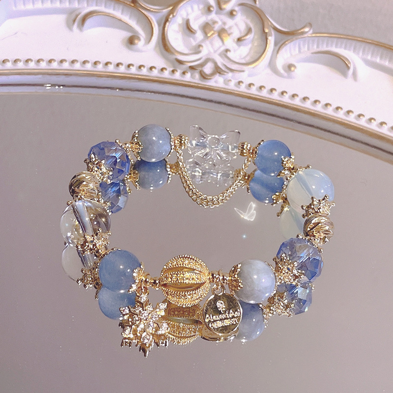 "Wine-stained Rose" Redstone Powder Crystal Beaded Bracelet Double-layer Design Shoushan Stone Light Luxury Refined National Style Bracelet
