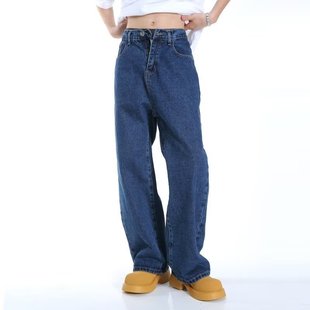 2025 New Korean Style Solid Color Simple All-match Loose Straight Jeans Men and Women Couple's Mid-waist Casual Long Pants