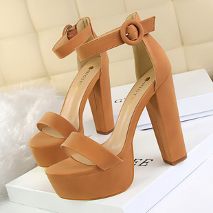 European and American Style Thick Heel Slim High Heels Sexy Night Shop Women's Shoes Waterproof Platform Open Toe Buckle Sandals