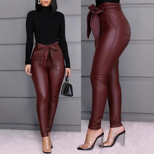 2021 foreign trade new Amazon independent station European and American women's casual PU pants leather pants