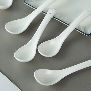 Ceramic Spoon Lengthen Spoon Soup Drinking Household Small Spoon Long Handle Simple Noodles Spoon Dessert Dining Ramen