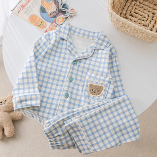 Korean Children's Cotton Sanding Pajamas Spring and Autumn Boys' and Girls' Baby's Western Style Cardigan Long-Sleeved Home Clothes Two-Piece Set