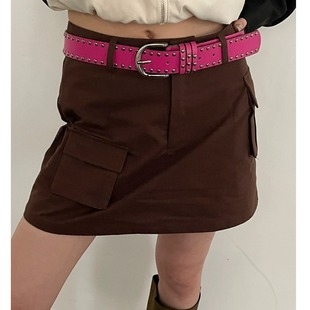 2024 New Leather Belt Women's Jeans All-match Women's Trousers Fashion Distinctive Rivet Belt High-end Black Fashion