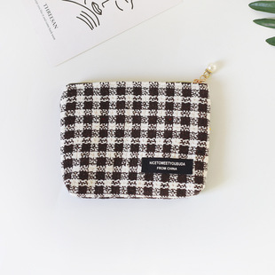 Chanel style houndstooth coin purse female cute mini bag student coin transportation card hand-held makeup storage bag