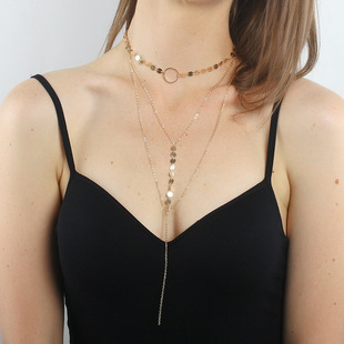 AliExpress accessories European and American fashion simple three-layer circle pendant clavicle chain new alloy neck chain women