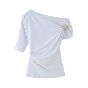 DEEABAE 2025 Spring Women's Multi-color Solid Color Nylon Asymmetric Simple Top 1026164