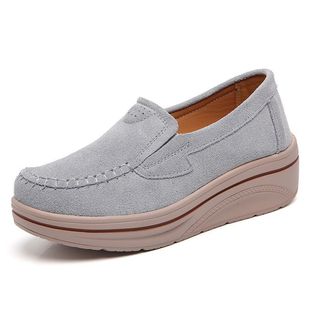 2023 New Leather Women's Shoes Autumn Large Size Handmade Korean-style Rocking Shoes Wedge Casual Shoes Women's Cross-border Single-layer Shoes