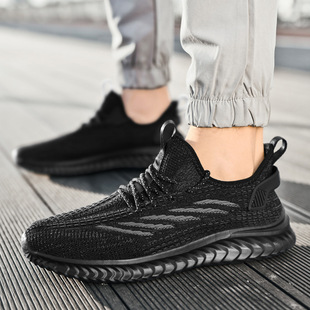 Flying woven breathable mesh shoes spring men's soft bottom running shoes plus size deodorant sneaker soft bottom light shoes men
