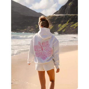 2025 новая версия Euro Ladies с наплечным рукавом с резьбой Hawaii Hibiscus бренд свитер с капюшоном с принтом