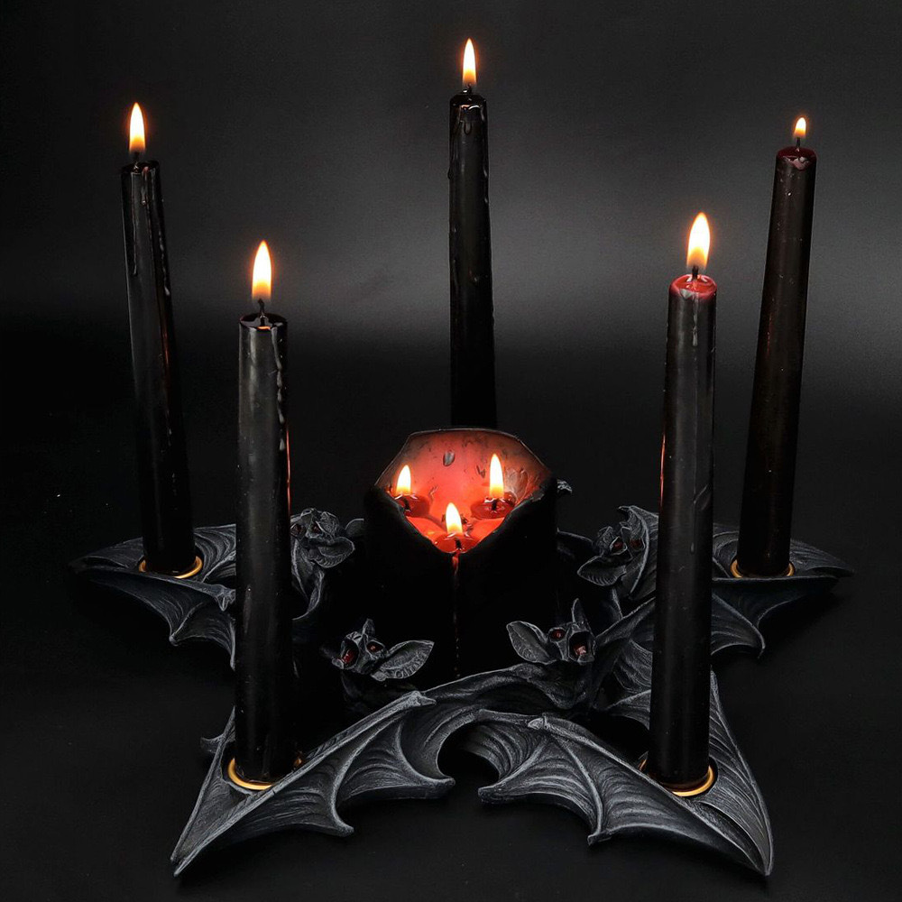 Cross-border New Gothic Halloween Five-pointed Star Bat Candlestick Resin Craft Home Desktop Decorations Ornaments
