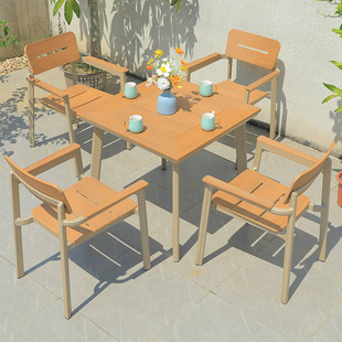 Leisure Outdoor Outdoor Balcony Plastic Wood Table and Chair Combination Modern Simple Courtyard Sun Room Garden Aluminum Alloy Table and Chair