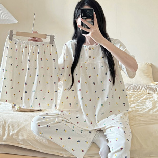Cross-border foreign trade tremolo live broadcast new three-piece pajamas women's summer cartoon sweet home clothes can be worn outside the suit