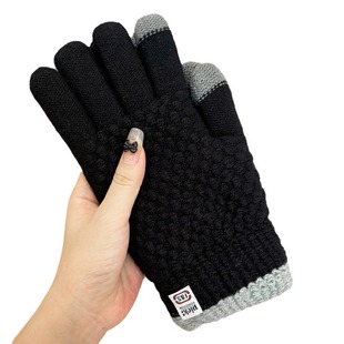 New Women's Wool Gloves Winter Cold-proof Double-layer Warm-keeping fleece-lined Thickened Outdoor Cycling Windproof Touch Screen Full Finger