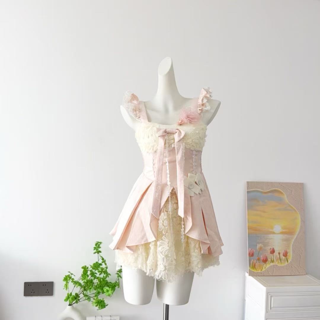 Yue Xiaoyu Musef Sakura Floral Embroidery Heavy Craft Fake Two-Piece Three-Dimensional Flower Princess Dress Birthday Dress for Women