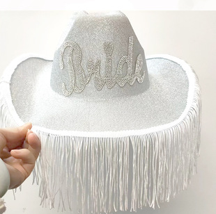 New in stock pink cowboy hat bride Crown Western Cowboy Hat Bridal MRS letter tassel cowboy hat