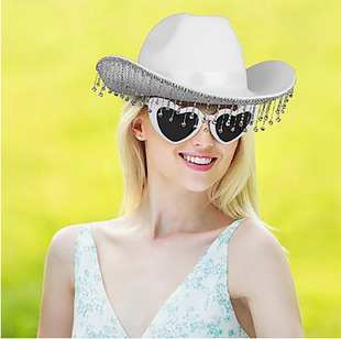 Cross-border masquerade bridal party western Dick Cowboy hat pink Western tassel cowboy hat glasses suit