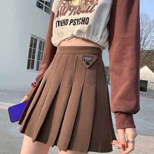 Khaki Pleated Skirt Women's Spring Wear 2023 New Style Slim High-Waisted A-Line Short Culottes for Small People