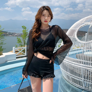Split Swimsuit Women's 2024 New Style Super Fairy Small Chest Push-up Ins Three-piece Hot Spring Conservative Belly Covering Slimming