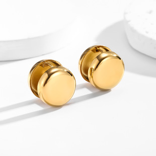 European and American fashion titanium steel vacuum plating 18K gold niche high geometric double-sided earrings do not fade non-allergic ear