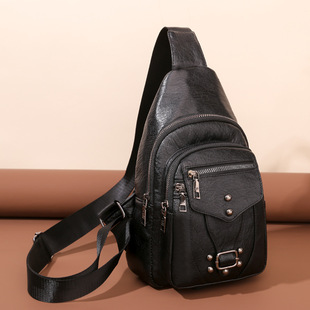 Women's chest bag New PU soft leather textured messenger bag cross-border large capacity simple retro shoulder bag travel bag