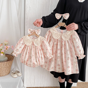 2025 spring new children's clothing girls dress sweet lace collar long sleeve skirt women treasure early spring princess skirt