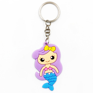 Cross-border cute cartoon mermaid key chain PVC soft glue key chain accessories car luggage pendant small gift