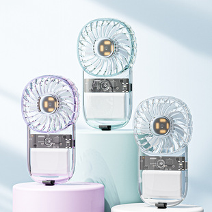 Cross-border card fan mini transparent gift USB small fan outdoor portable colorful lights handheld fan