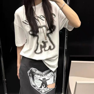 South Korea OPEN YY Niche Cute Double Dance Graffiti Cartoon Print Simple Short-sleeved All-match Loose T-shirt for Men and Women