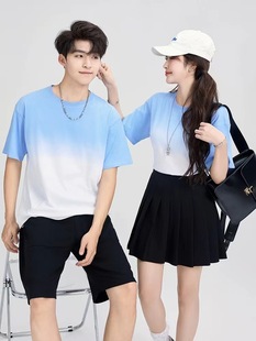 2025 Tide Seaside Vacation Style Gradient Mother and Daughter dress Women Summer New Small Fresh Family Three Short-sleeved T