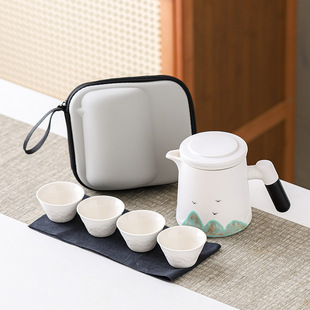 Hand-painted portable outdoor travel tea set suit outdoor express cup one pot four cups teapot business companion gift