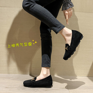 2025 New Loafers Height-increasing Shoes Women's Genuine Leather Women's Shoes Bean Shoes Women's Spring and Autumn Soft-soled Casual Shoes