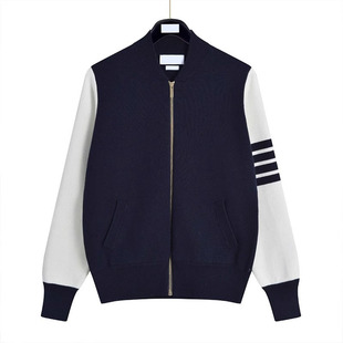 2024 Spring and Autumn New Loose Knitwear American Casual Four Bar Baseball Suit Jacket Long Sleeve All-match Top