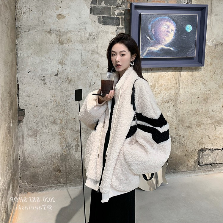 한국 루즈콘 컬러 램스울 솔트 코트 여성 카디건 스웨터 겨울 기모 두꺼운 모방 Lambswool Coat 여성