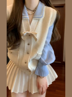 French Academy Style Knitted suit dress Children Autumn and Winter 2024 New High-end Wear with a Complete Set