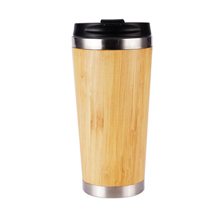 Cross-border New Bamboo Shell Office Cup with Handle Large Capacity Double-layer Vacuum 304 Stainless Steel Thermos Cup Wholesale