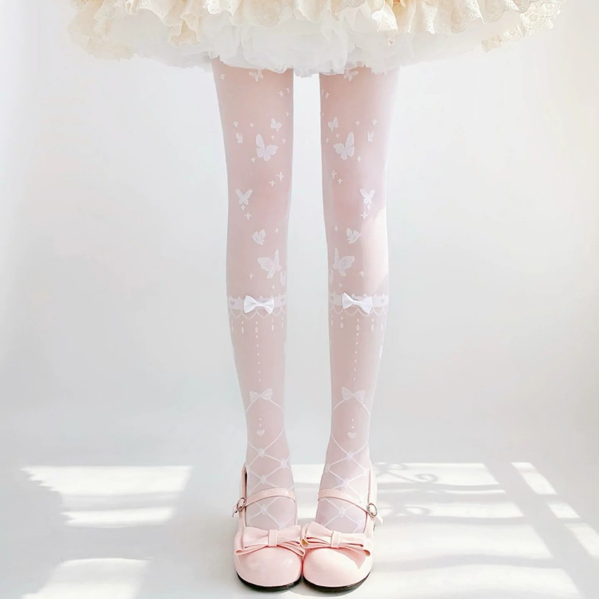 Lolita Ballet Style Stockings Collection Lolita Pink Bow Pure Desire White Stockings JK Girl Loli Pantyhose