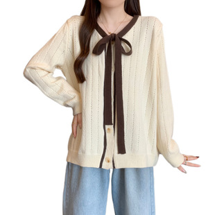 plus size French V-neck Lace-up Knitted Cardigan Autumn and Winter New Arrival chubby girl Slim-looking Flesh-covered Pullover Age-reducing Sweater for Women