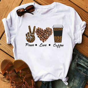 2023 New Women's T-shirt peace love Printed Top Short Sleeve T-shirt Round Neck T-shirt Casual Loose T-shirt