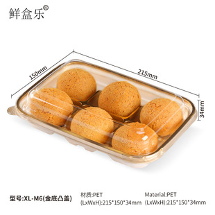 一次性金色透明塑料密封食品包装盒分6格中式糕点盒烘焙盒批发