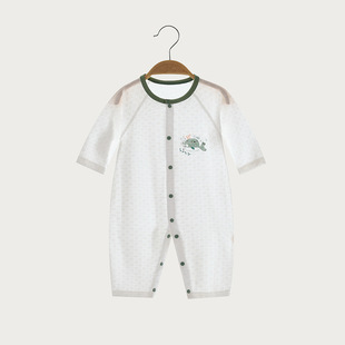 Baby jumpsuit summer bamboo fiber newborn clothes summer thin pajamas baby air conditioning clothes long sleeve