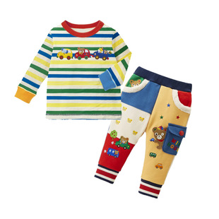 In stock 23 new children's cartoon bear rabbit embroidered double-layer yarn-dyed striped long-sleeved T-shirt for boys and girls