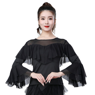 Modern Dance Clothes Top Latin Dance Mesh Horn Sleeve Dance Clothes Ballroom Dance Clothes Practice Clothes Dance Clothes Performance Clothes
