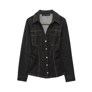 Cross-border women's clothing 2025 spring and summer new European and American sexy V-neck waist single-breasted Denim shirt top women